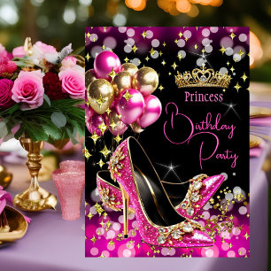 Convite Sapatênis de Princesa Brilho Rosa Choque de Aniver