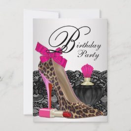 Convite Sapatênis de Salto Alto Leopardo Rosa Aniversário 