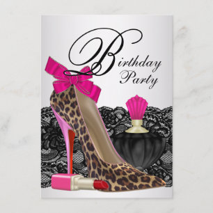 Convite Sapatênis de Salto Alto Leopardo Rosa Aniversário 