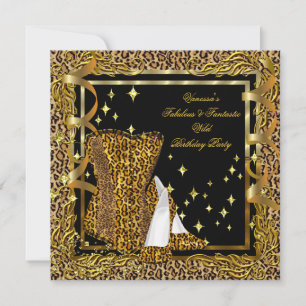 Convite Sapatênis Leopardo Dourado Preto Córset Aniversári