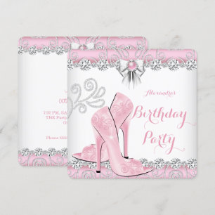 Convite Sapatênis Rosa Bela Festa de Aniversário Diamante
