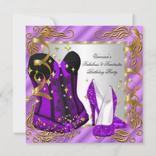 Convite Sapatênis Roxo de Salto Alto Cinto de Corset Doura
