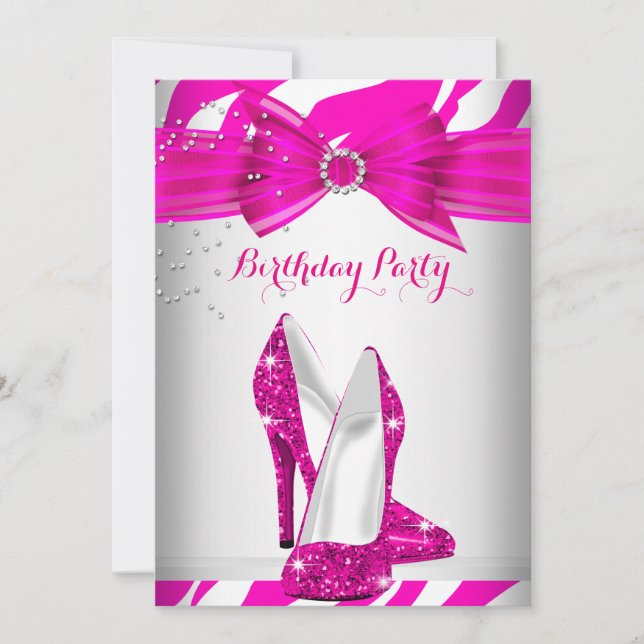 Convite Sapatênis Zebra Rosa Choque de Aniversário (Frente)