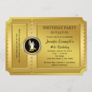 Convite Sapatilha de salto alto dourada Bilhete de ouro Fe