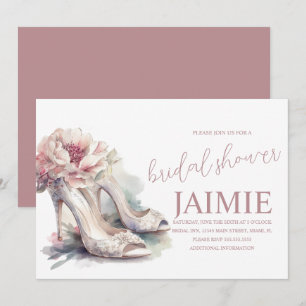 Convite Sapatilha Floral Aquarela Rosa Bege Noivado