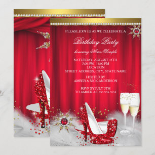 Convite Sapatilha Vermelha de Salto Alto Floco de Neve Cha