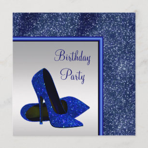 Convite Sapato Alto Elegante Festa de Aniversário Azul Roy
