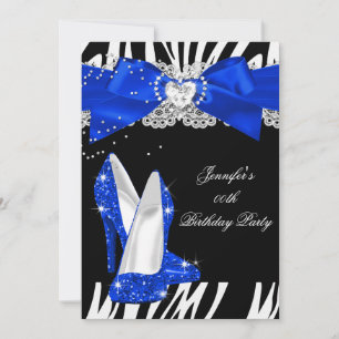 Convite Sapato de Salto Alto Brilho Azul Real Zebra Aniver