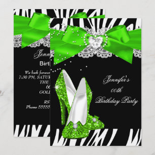 Convite Sapato de Salto Alto Brilho Verde Lima Zebra Anive