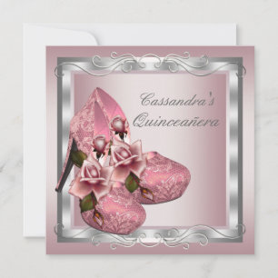 Convite Sapato de Salto Alto Rosa Quinceanera