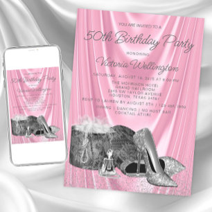 Convite Sapato Prata Rosa de Mulher Aniversário Qualquer N