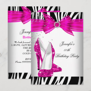 Convite Sapato Preto de Salto Alto Zebra Rosa Neon Festa d