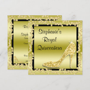 Convite Sapato Stiletto Dourado Royal Quinceañera