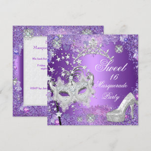 Convite Sapato Tiara de Mascarada Sweet Sixteen 16 Roxo