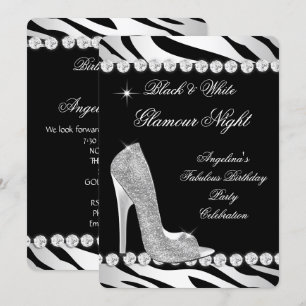 Convite Sapatos Brancos Pretos Glamour Noite Zebra Brilho