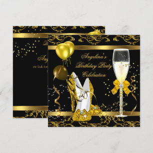 Convite Sapatos Champagne Dourado Preto Brilho Saltos Alto