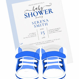 Convite Sapatos de Bebê Azuis FOFOS CHUVA DE BEBÊ