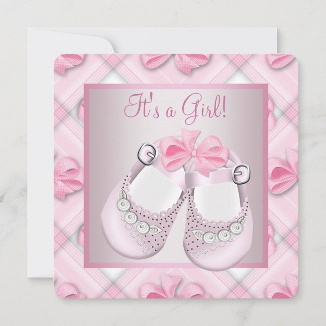 Convite Sapatos de Bebê Rosa Chuveiro de Bebê Menina Rosa (Frente)