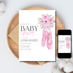 Convite Sapatos de Bebê Rosa Chuvinha de Bebê Minimalista