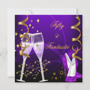 Convite Sapatos de Champanhe Dourado Roxo Fantásticos 50