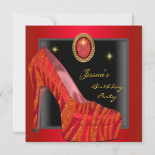 Convite Sapatos de festa de aniversário dourado vermelho p