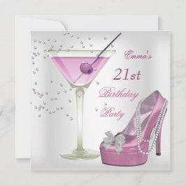 Convite Sapatos de Martini Brancos Rosa para Festa de 21 A