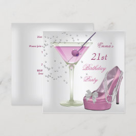 Convite Sapatos de Martini Brancos Rosa para Festa de 21 A