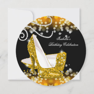 Convite Sapatos de salto alto amarelo dourado brilhante di