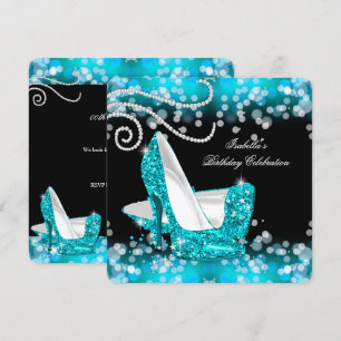 Convite Sapatos de salto alto azul brilhante com lantejoul