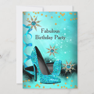 Convite Sapatos de salto alto azul brilhante com purpurina