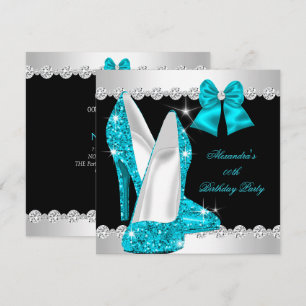 Convite Sapatos de salto alto azul-teal glitter elegantes 