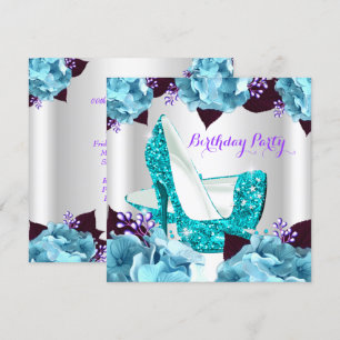 Convite Sapatos de Salto Alto Azul Teal Roxo Elegantes Ani