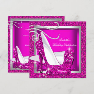 Convite Sapatos de Salto Alto Brilhantes Rosa Choque Luxuo