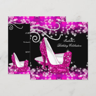 Convite Sapatos de Salto Alto Brilhos Rosa Diamantes Anive