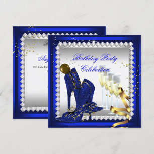 Convite Sapatos de Salto Alto Champagne Azul Royal Dourado