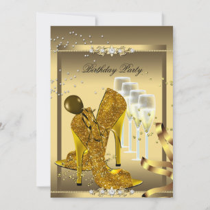 Convite Sapatos de Salto Alto Champanhe Dourado Aniversári