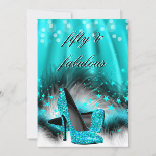 Convite Sapatos de salto alto com 50 estrelas azul turques