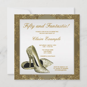 Convite Sapatos de salto alto de ouro branco para o 50º an
