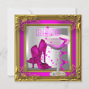 Convite Sapatos de salto alto dourado rosa quente Champanh