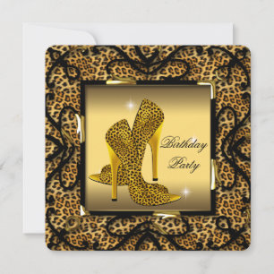 Convite Sapatos de Salto Alto Dourado Selvagem Leopardo Fe