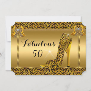 Convite Sapatos de salto alto dourados de leopardo fabulos
