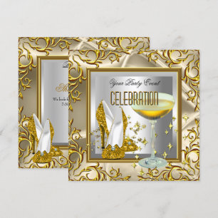 Convite Sapatos de salto alto dourados e prateados Champan