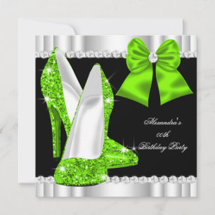 Convite Sapatos de Salto Alto Elegantes com Brilho Verde L