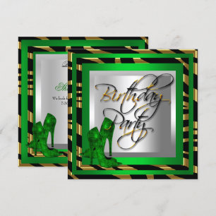 Convite Sapatos de salto alto esmeralda verde dourado zebr