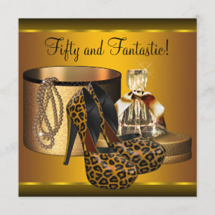 Convite Sapatos de Salto Alto Feminino Dourado Leopardo 50