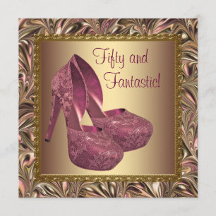 Convite Sapatos de Salto Alto Feminino Rosa Dourado Aniver