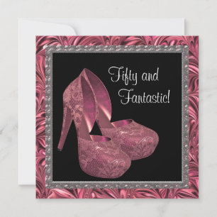 Convite Sapatos de Salto Alto Feminino Rosa Preto 50º Aniv
