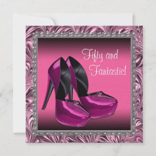 Convite Sapatos de Salto Alto Feminino Rosa Preto 50º Aniv