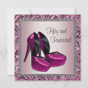 Convite Sapatos de Salto Alto Feminino Rosa Preto Aniversá