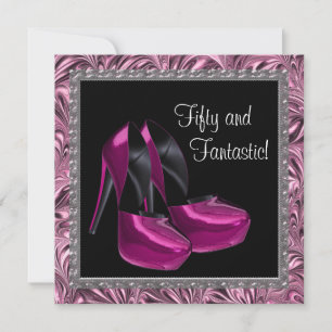 Convite Sapatos de Salto Alto Feminino Rosa Preto Aniversá